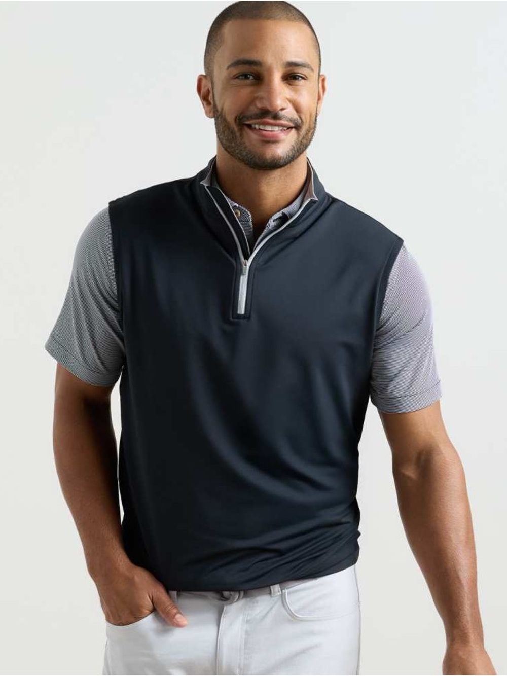 Peter Millar XL Mens Blck Galway Stretch Loop Terry Quarter-Zip Performance Vest